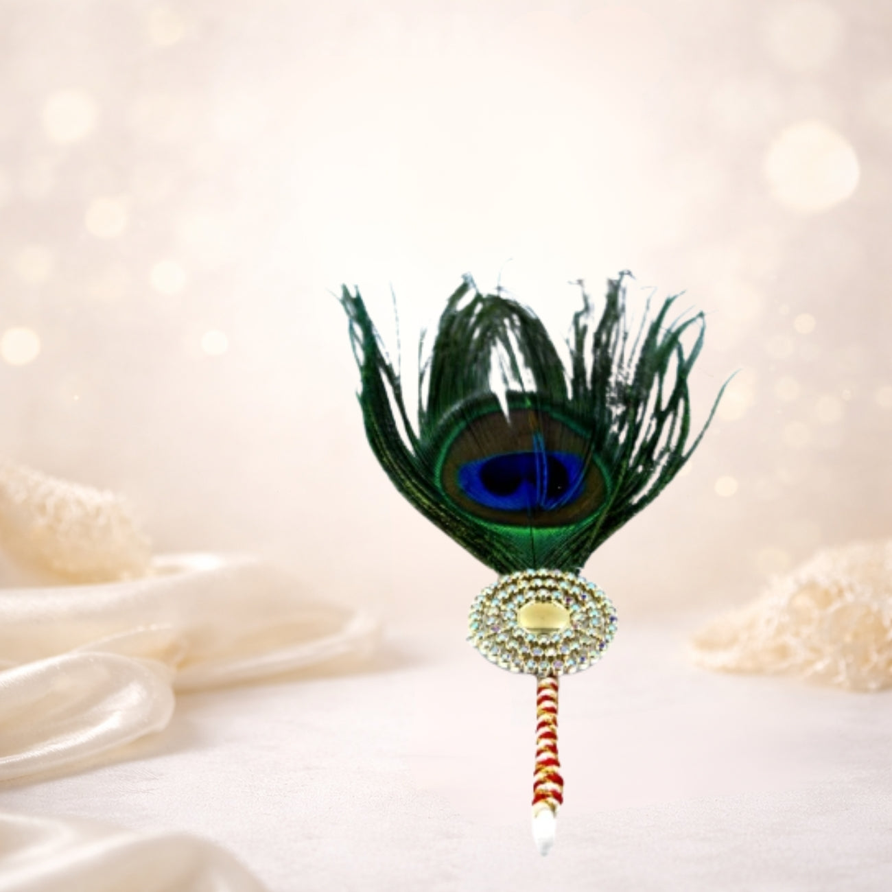 Peacock Feather Paghdi Ornament for Gujarati Wedding – Traditional Safa Brooch