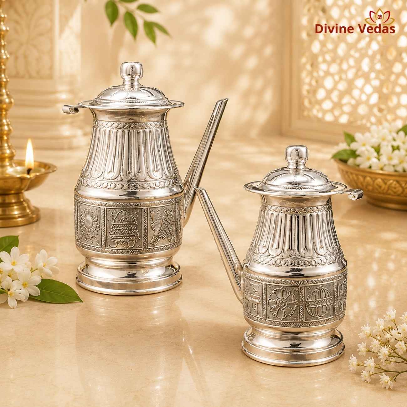Premium Silver Jal Dhari Netripatra | Shivling Jaladhari for Abhishek Pooja | Divine Vedas
