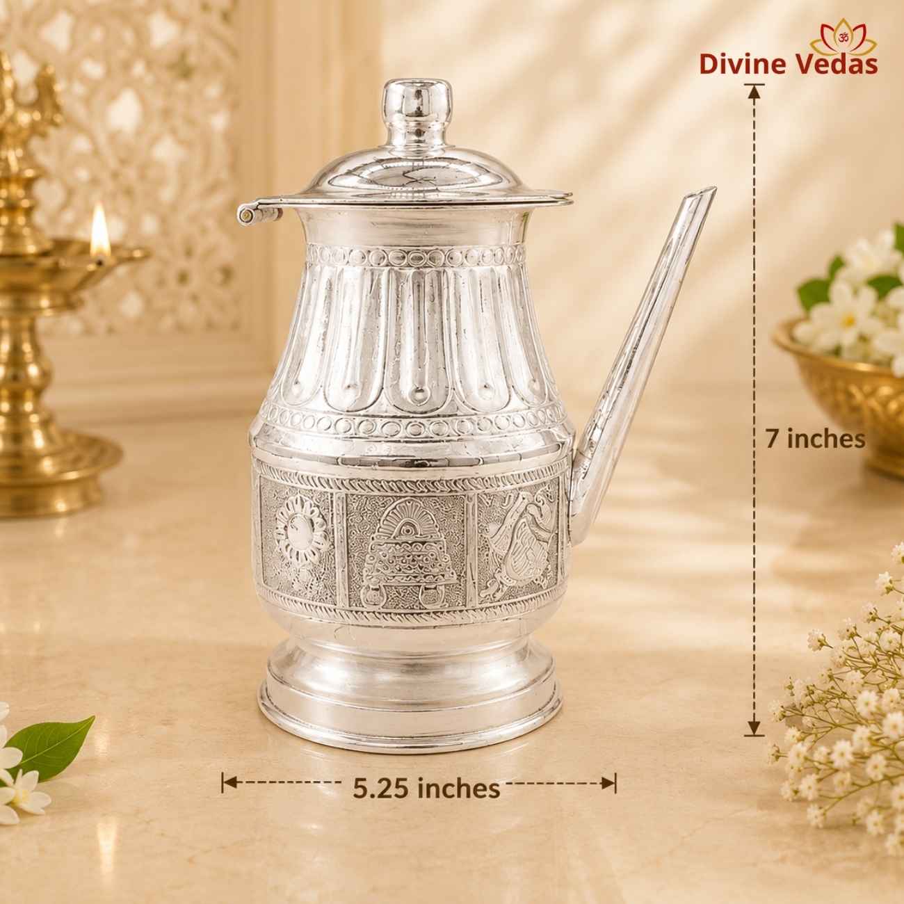 Premium Silver Jal Dhari Netripatra | Shivling Abhishek Jaladhari for Shiva Pooja | Divine Vedas
