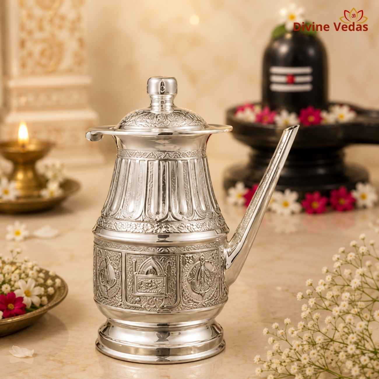 Premium Silver Jal Dhari Netripatra | Shivling Abhishek Jaladhari for Shiva Pooja | Divine Vedas