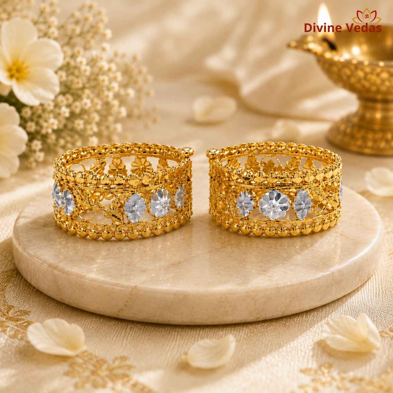 Pure Sterling Silver Bangles Set for Deity Decor | God Idol Shringar Kada | Divine Vedas