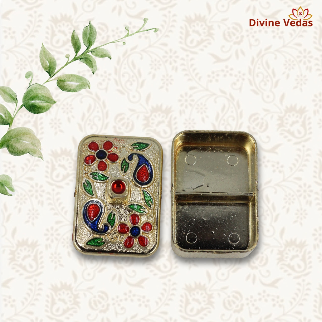 Rectangular Enamel Kumkum Dibbi – Premium Haldi Kumkum Storage Box