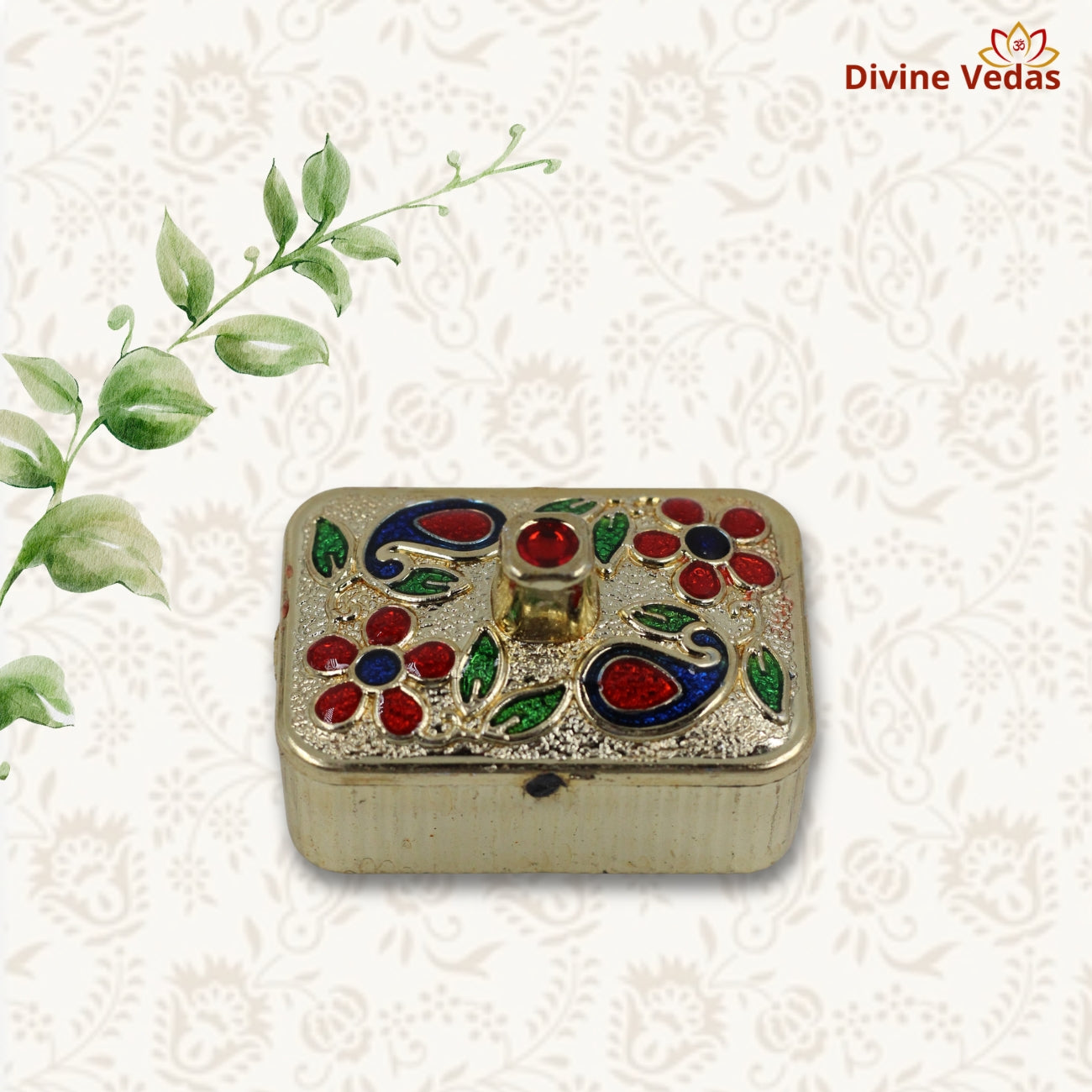 Rectangular Enamel Kumkum Dibbi – Premium Haldi Kumkum Storage Box