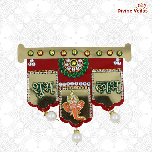 Red Acrylic Shubh Labh with Ganesh Decorative Door Hanging