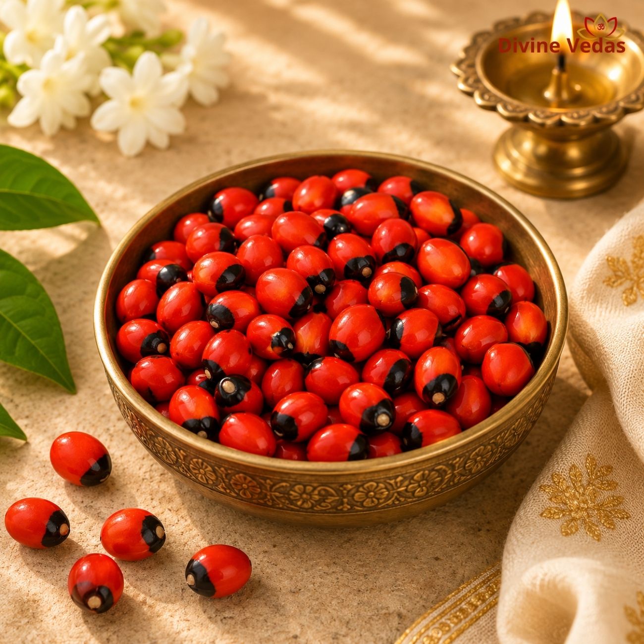 Red Chirmi Beads for Pooja – 27 Beads