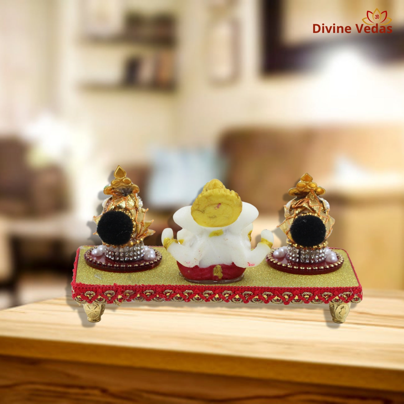 Riddhi Siddhi Ganesh Ji Idol with Decorative Platform – Premium Ganpati Murti