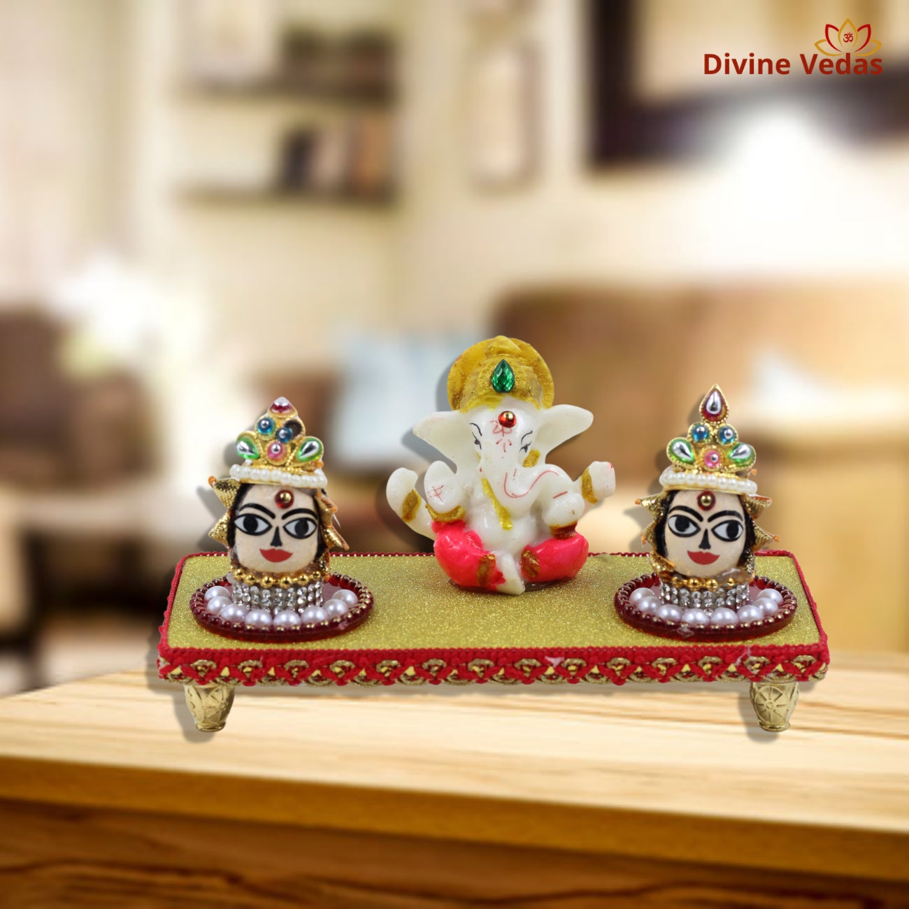 Riddhi Siddhi Ganesh Ji Idol with Decorative Platform – Premium Ganpati Murti