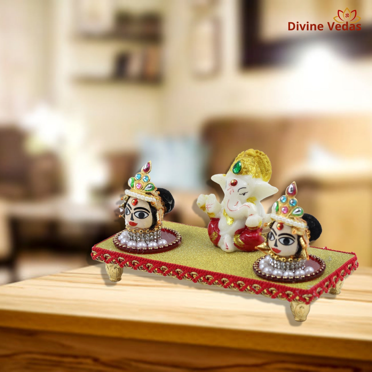 Riddhi Siddhi Ganesh Ji Idol with Decorative Platform – Premium Ganpati Murti