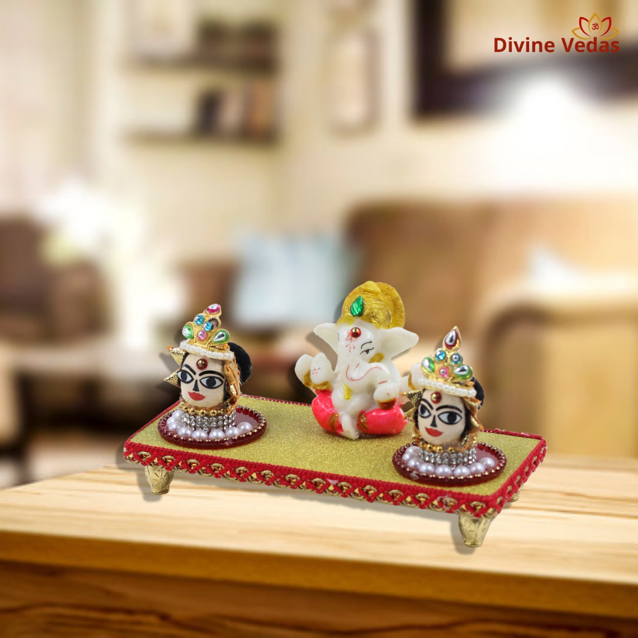 Riddhi Siddhi Ganesh Ji Idol with Decorative Platform – Premium Ganpati Murti