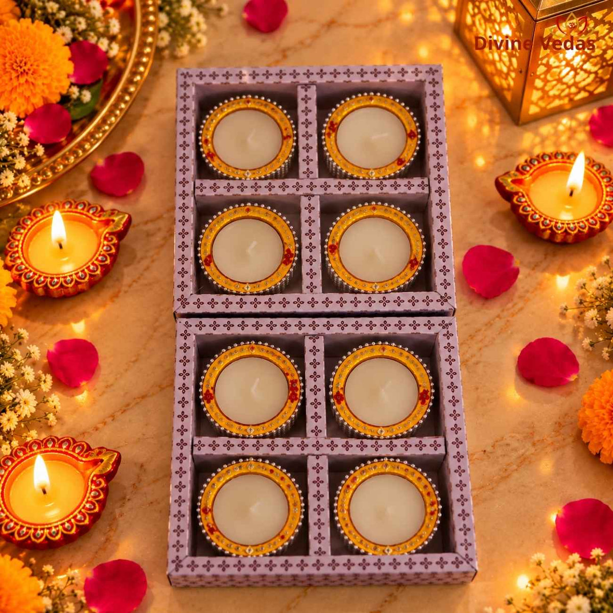 Small Round Jari Wax Diya – Multicolor Decorative Diya for Diwali, Pooja & Rangoli