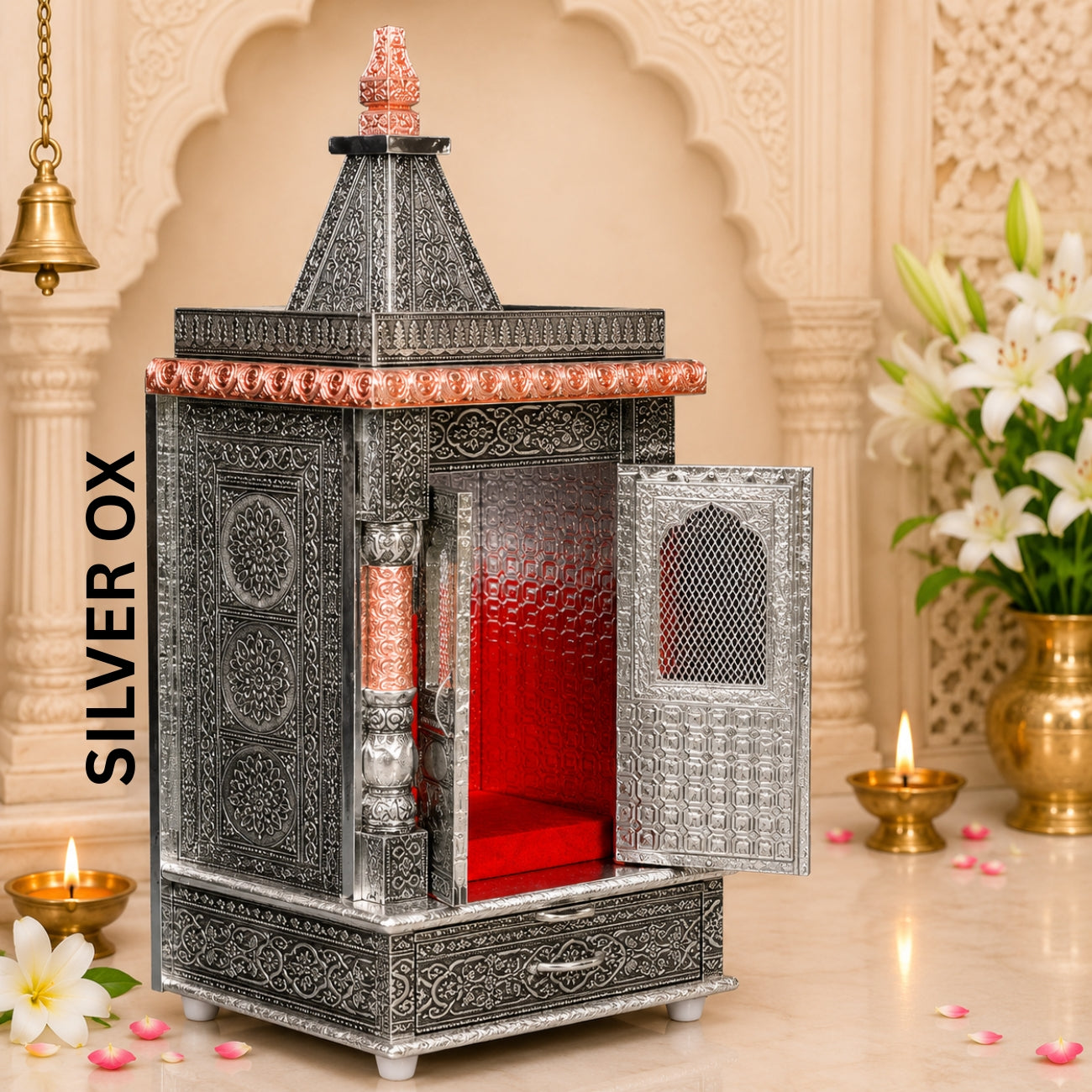Premium Temple Collection 8 x 12 Inch | Luxury Pooja Mandir for Home