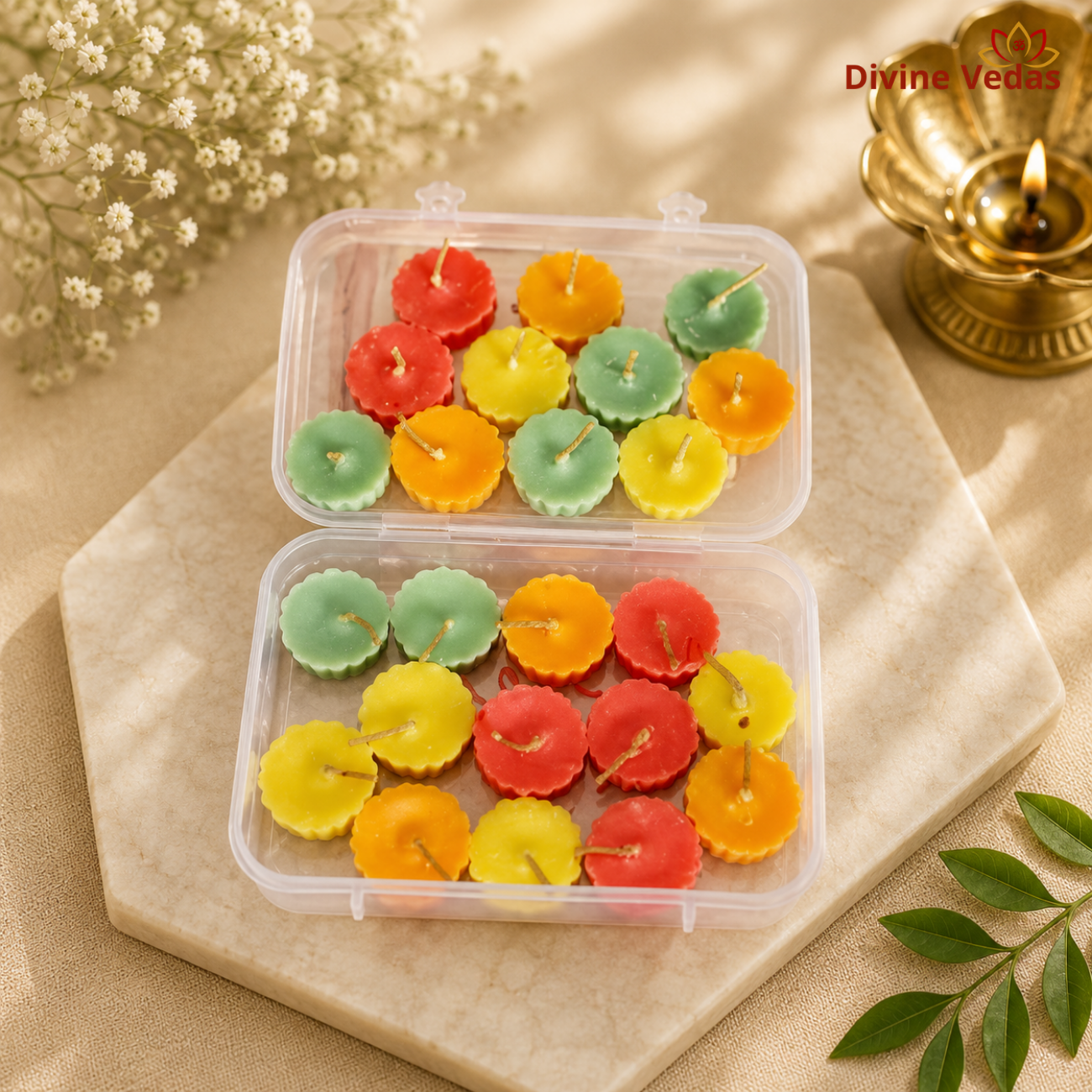Scented Wax Ghee Diyas for Pooja – 21pcs