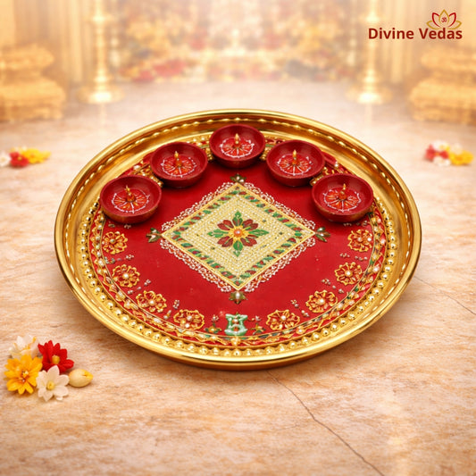 Shubh Labh Puja Thali with Diya Holders