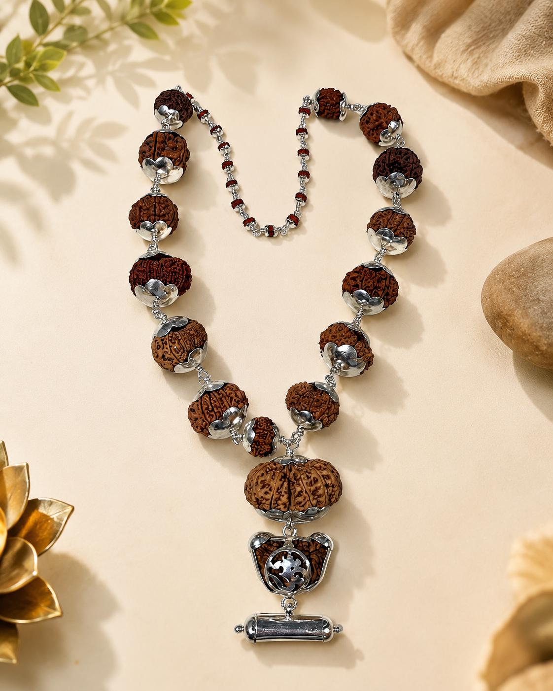 Original Siddha Rudraksha Mala with Pure Silver Caps | 1-14 Mukhi, Gauri Shankar & Ganesh Rudraksha