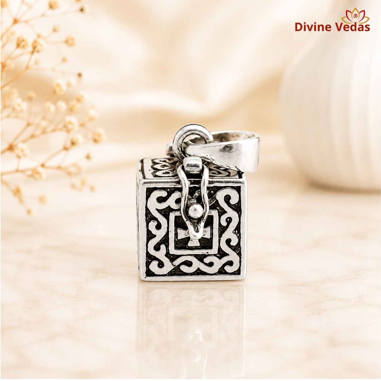 Silver Pooja Vibhooti Locket 7g | Vibhuti Holder Pendant for Pooja | Divine Vedas
