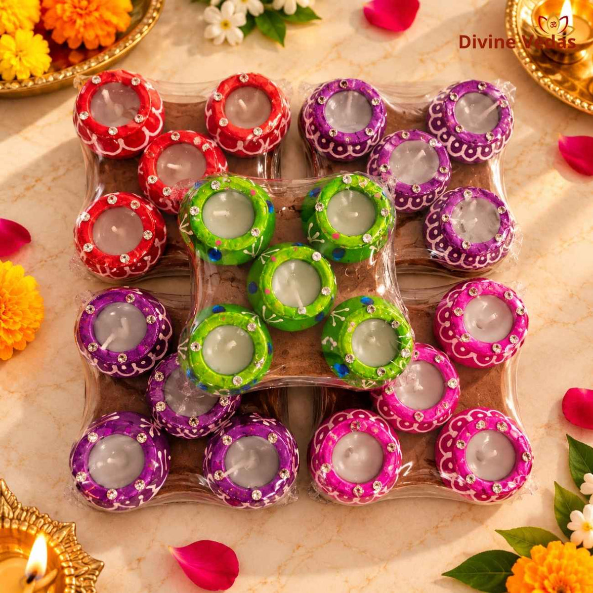 Hand Painted Decorative Handi Wax Diya for Diwali & Pooja – Multicolor Designer Diyas