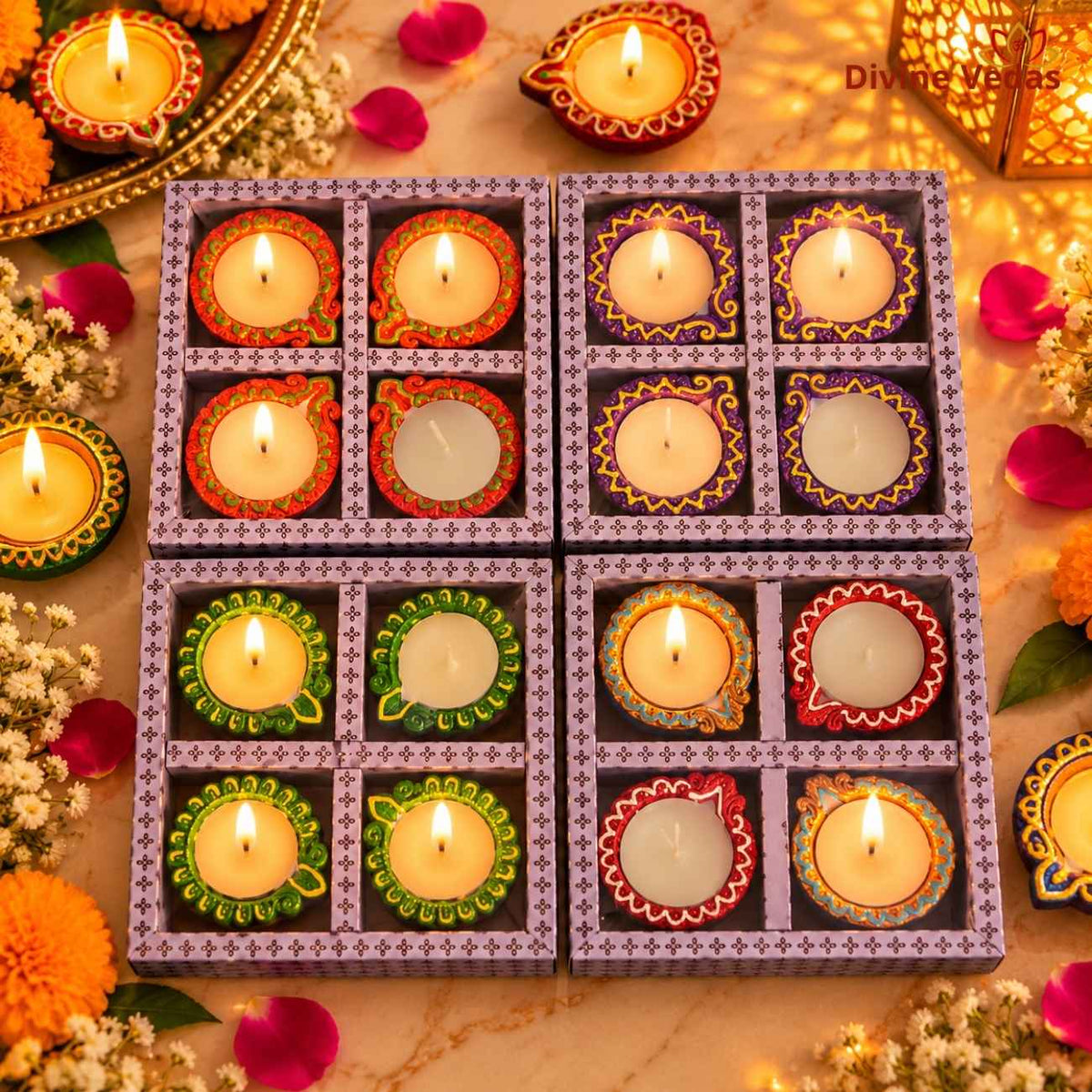 Small Paisley Wax Diya for Diwali & Pooja – Hand Painted Multicolor Decorative Diya
