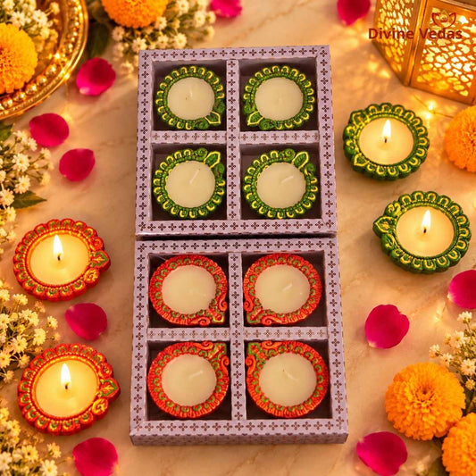Small Paisley Wax Diya for Diwali & Pooja – Hand Painted Multicolor Decorative Diya