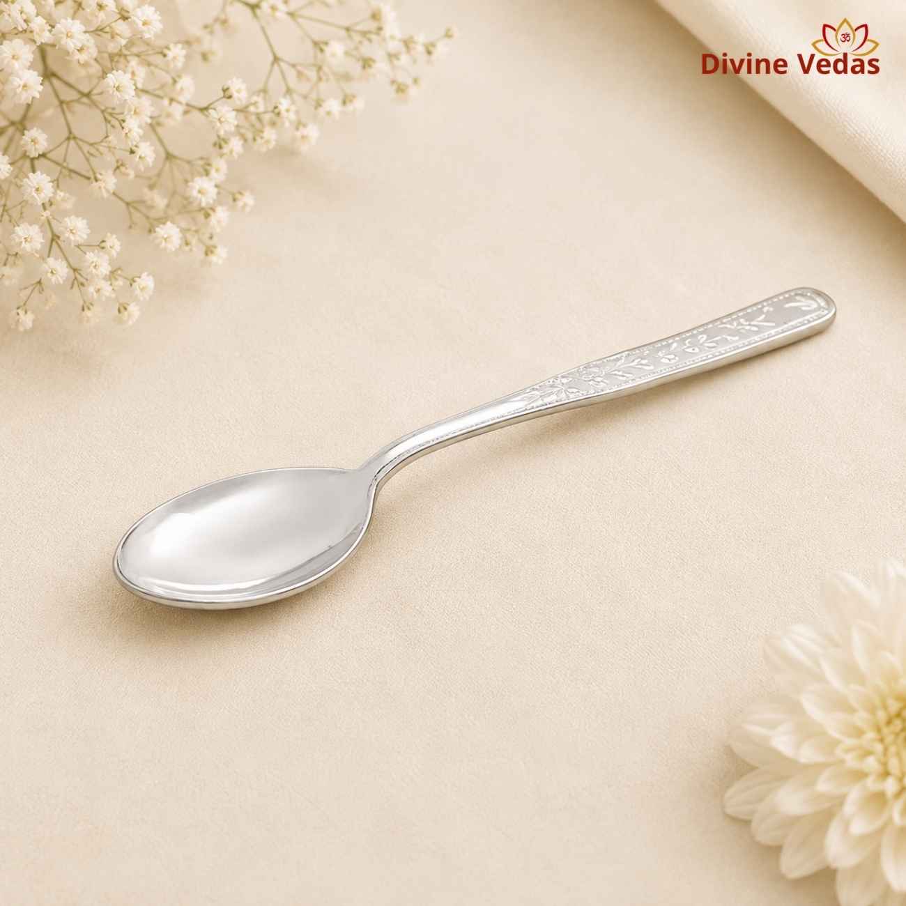 Silver Spoon 20g | Chandi Spoon for Pooja, Bhog & Religious Rituals | Divine Vedas