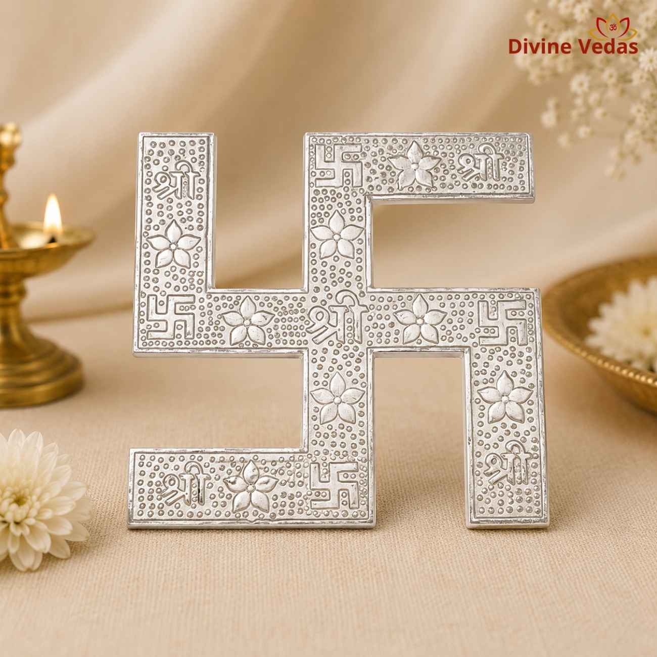 Swastik Symbol in Silver 20g | Chandi Swastik for Pooja, Home Mandir & Vastu | Divine Vedas