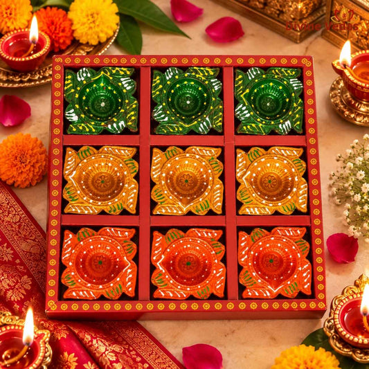 Hand Painted Swastik Decorative Diya for Diwali & Pooja – Multicolor Designer Diya