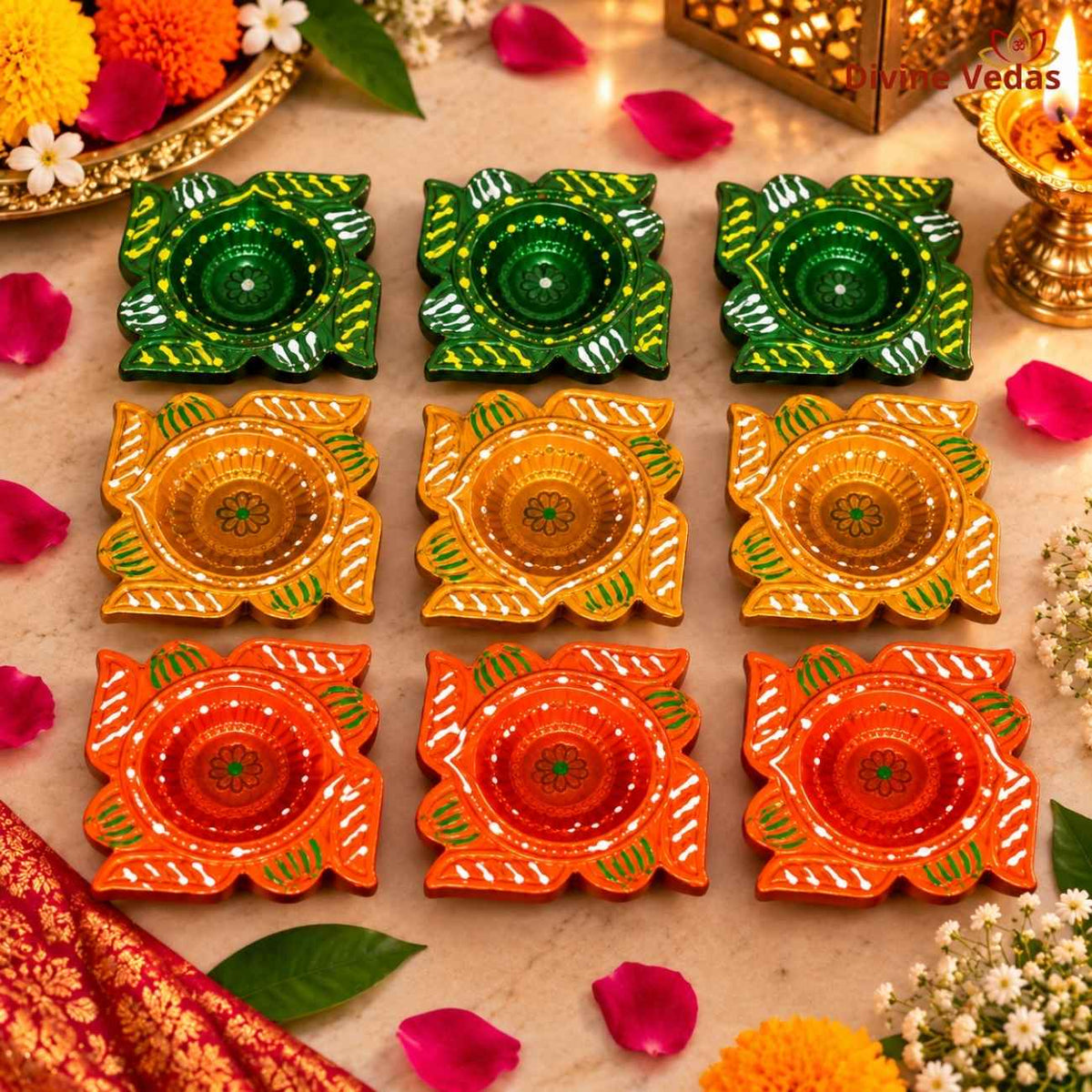 Hand Painted Swastik Decorative Diya for Diwali & Pooja – Multicolor Designer Diya