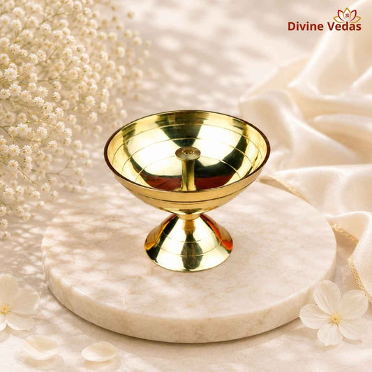 Classic Brass Oil Lamp Deepam Diya | Traditional Pooja Deepak | Divine Vedas