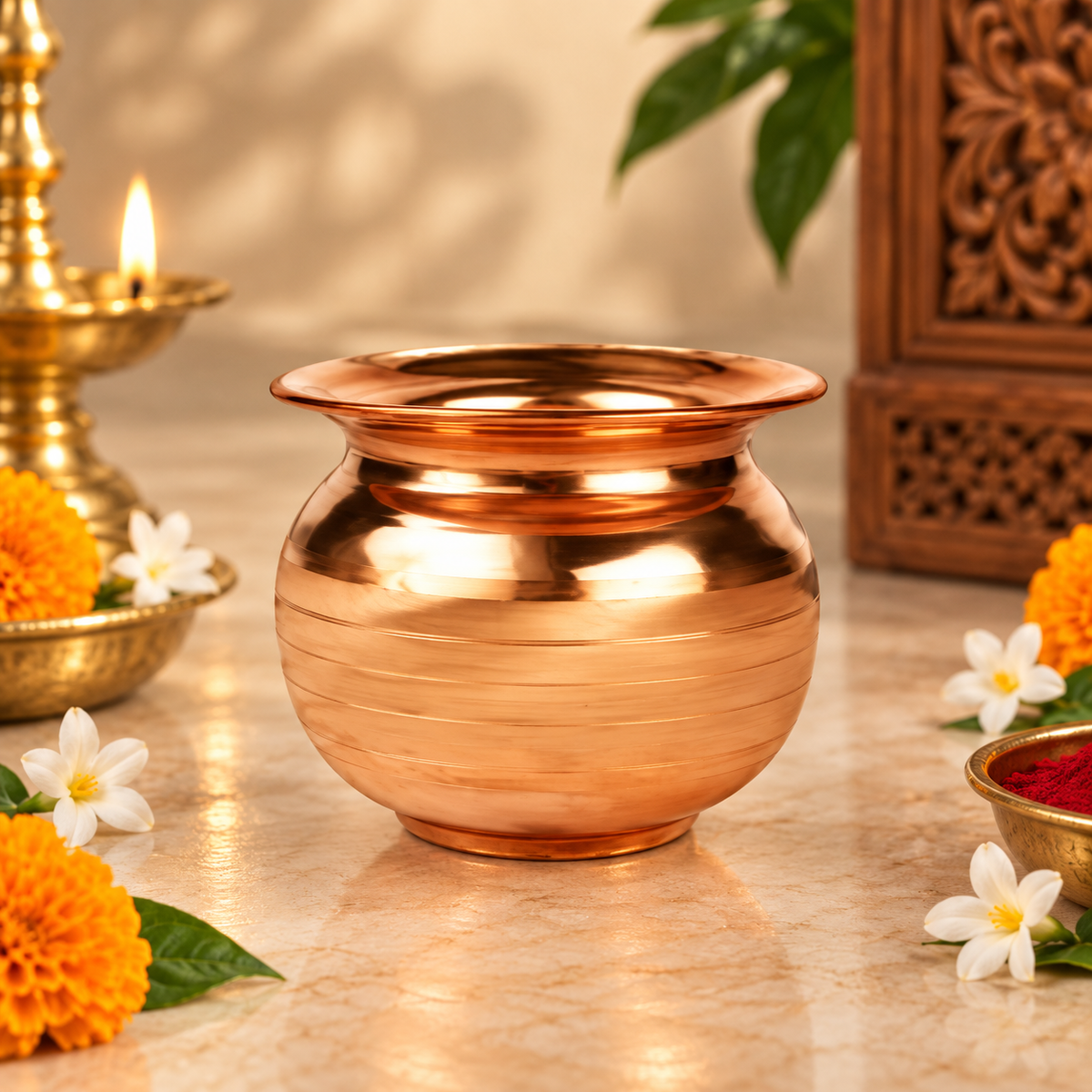 Traditional Copper Kalash for Temple Puja & Rituals | Divine Vedas