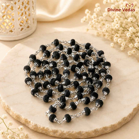 Tulsi Mala with Silver Cap 5g | Tulsi Kanthi Mala for Krishna Vishnu Pooja | Divine Vedas