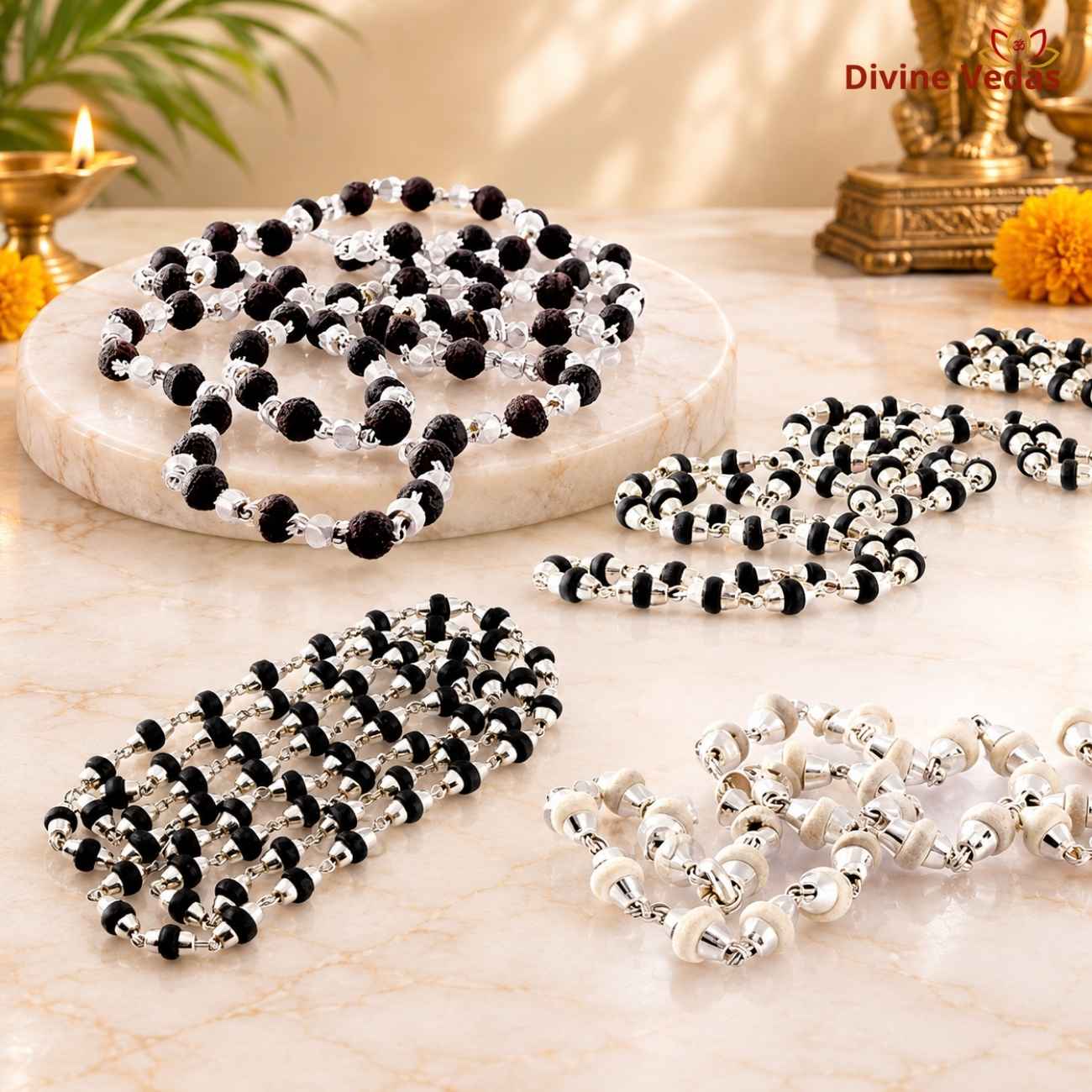 Tulsi Vrinda Religious Kanthi Set in Silver 35g | Tulsi Kanthi Jewellery | Divine Vedas