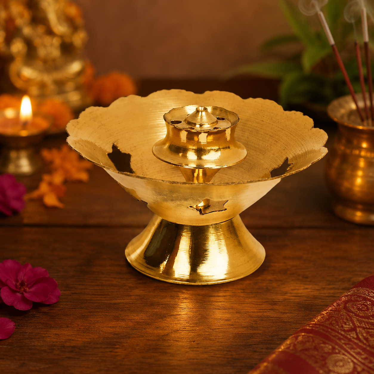 Brass Agardaan Agarbatti Incense Holder | Traditional Incense Stand for Pooja | Divine Vedas