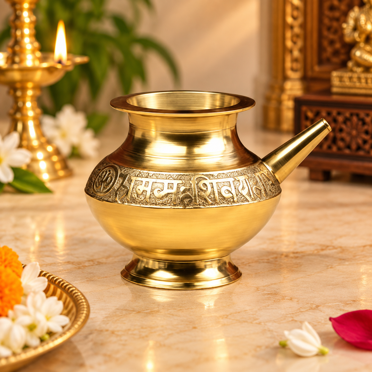 Brass Kalash with Spout | Pure Pital Lota for Pooja – Divine Vedas