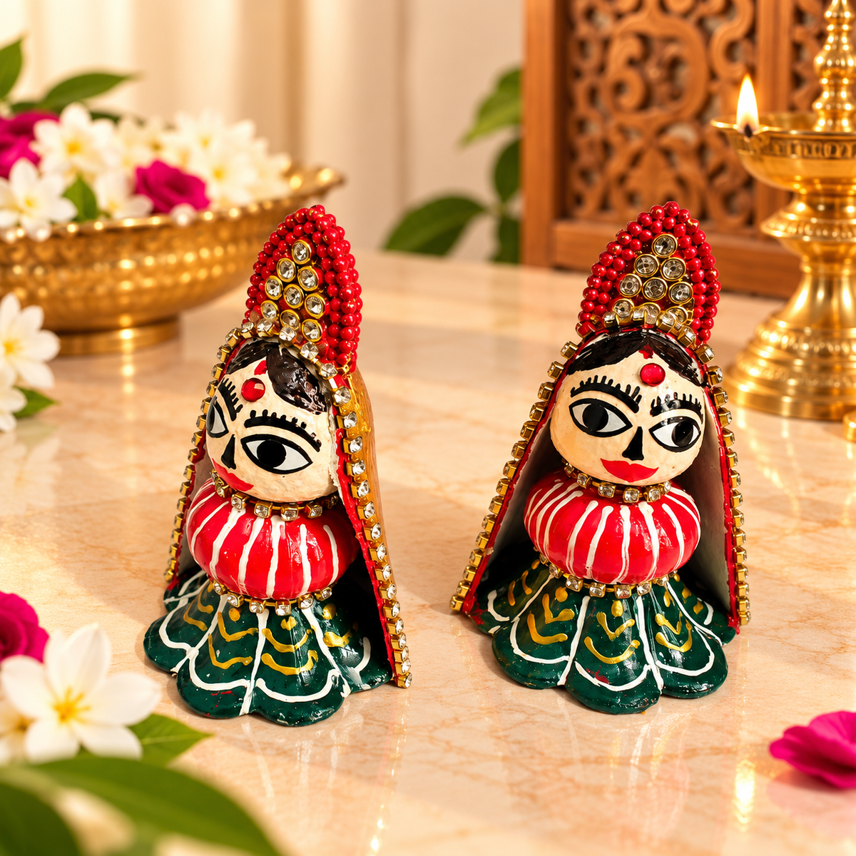 Riddhi Siddhi Decorative Idol Set | Handcrafted Ganpati Pooja & Home Mandir Decor