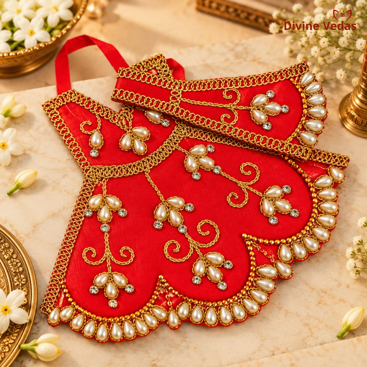 Devi Dress Yellow & Red Set of 2 | Decorative Mata Rani Poshak for Goddess Idol, Home Mandir & Navratri Pooja