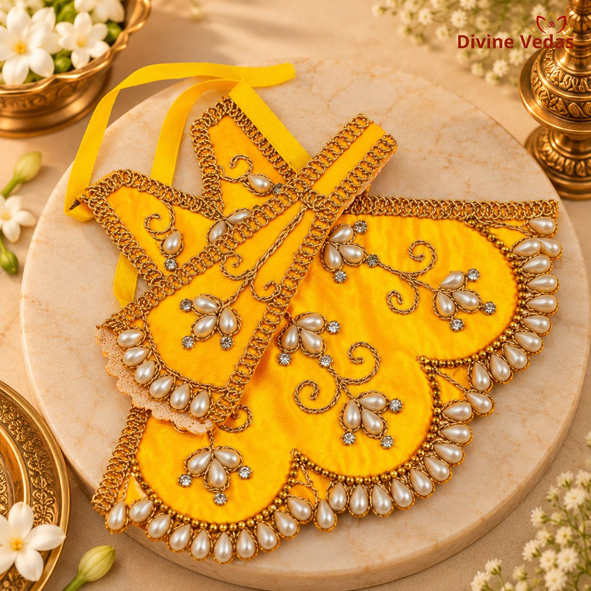 Devi Dress Yellow & Red Set of 2 | Decorative Mata Rani Poshak for Goddess Idol, Home Mandir & Navratri Pooja