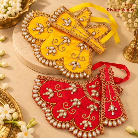 Devi Dress Yellow & Red Set of 2 | Decorative Mata Rani Poshak for Goddess Idol, Home Mandir & Navratri Pooja