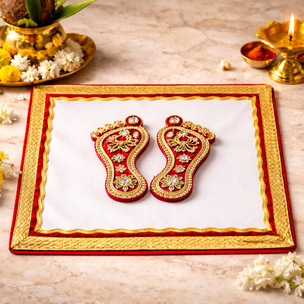 Kumkum Pagla with Red Frame and Golden Edge – Premium Bride Welcome Ritual Decor