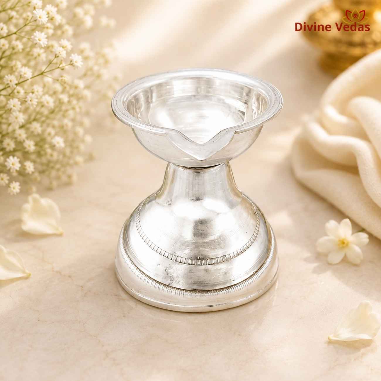 Silver Diya 15g for Pooja | Pure Chandi Deepak for Home Mandir | Divine Vedas