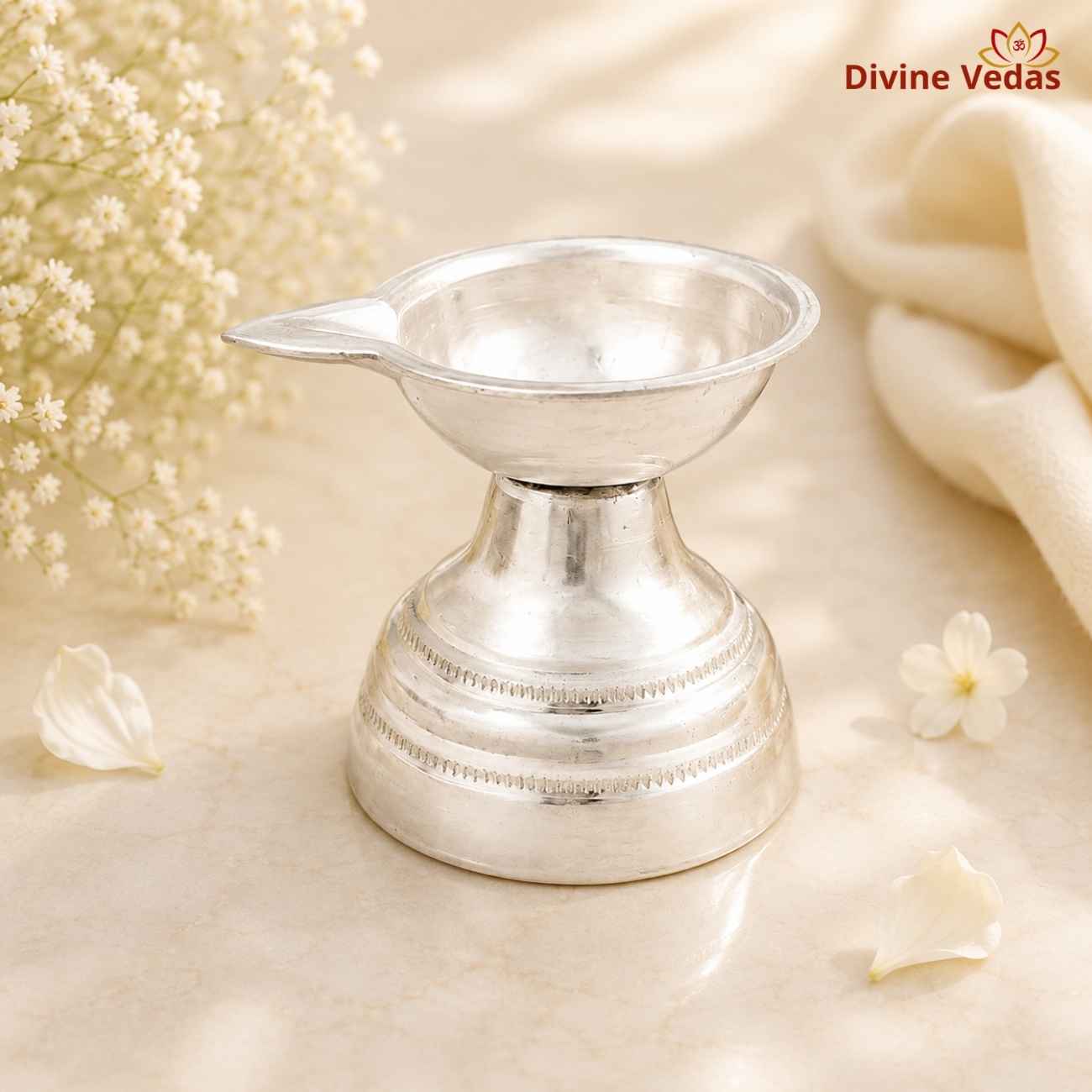 Silver Diya 15g for Pooja | Pure Chandi Deepak for Home Mandir | Divine Vedas