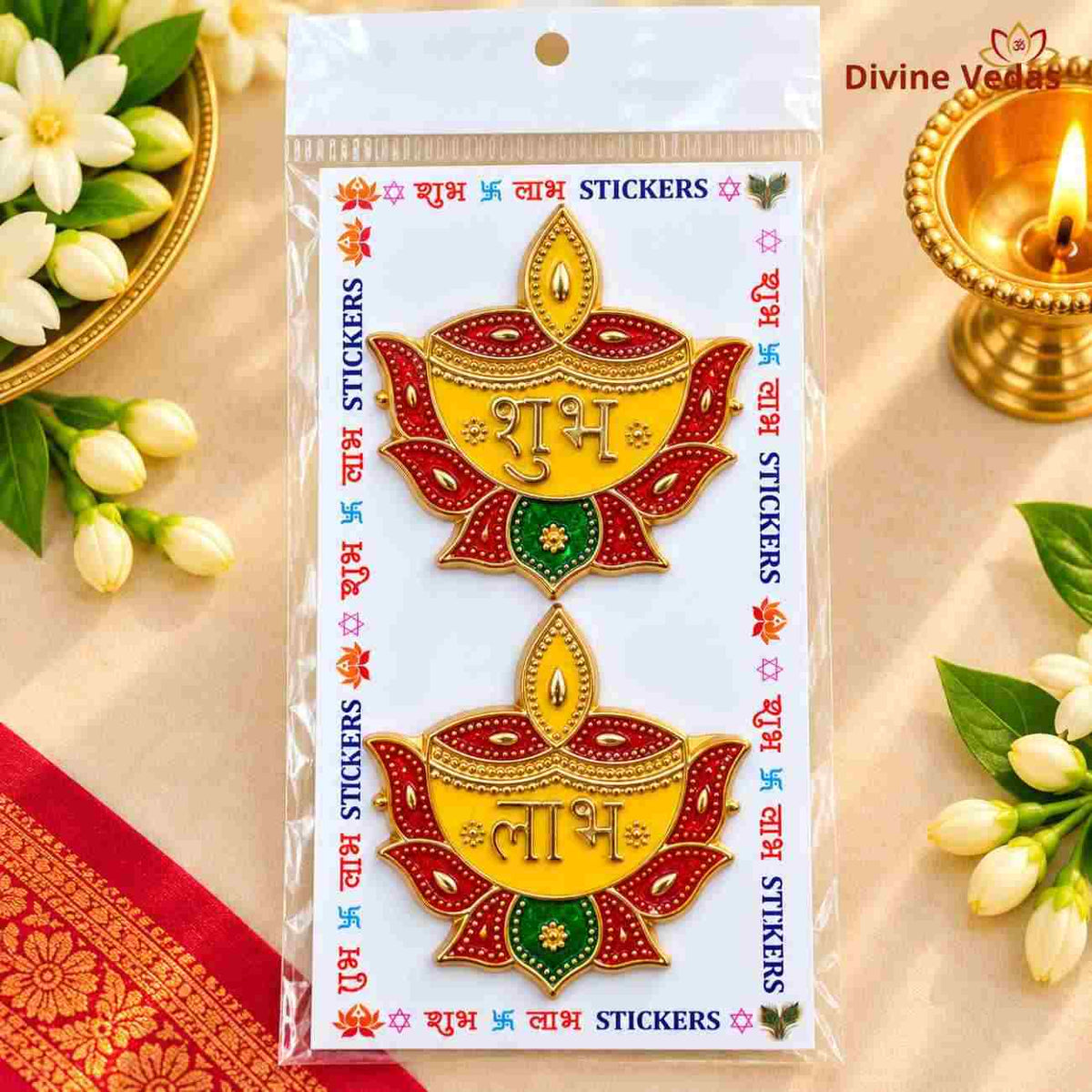 Shubh Labh Diya Door Sticker Set | Decorative Auspicious Sticker for Main Door, Home, Mandir & Shop