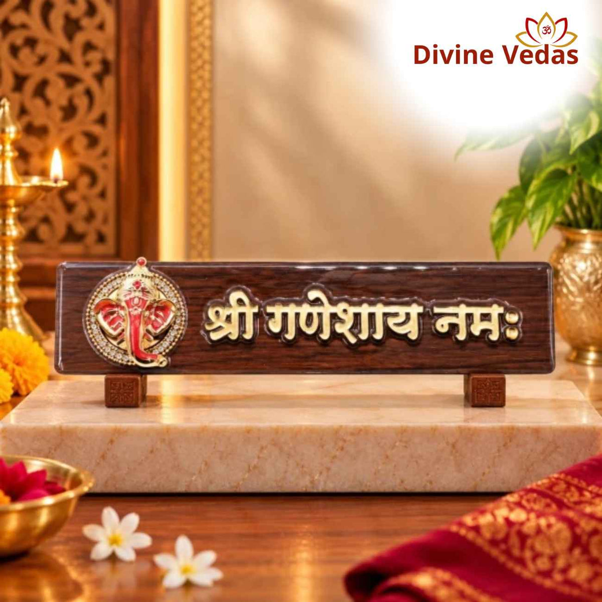 Shree Ganeshay Namah Wooden Door Plate