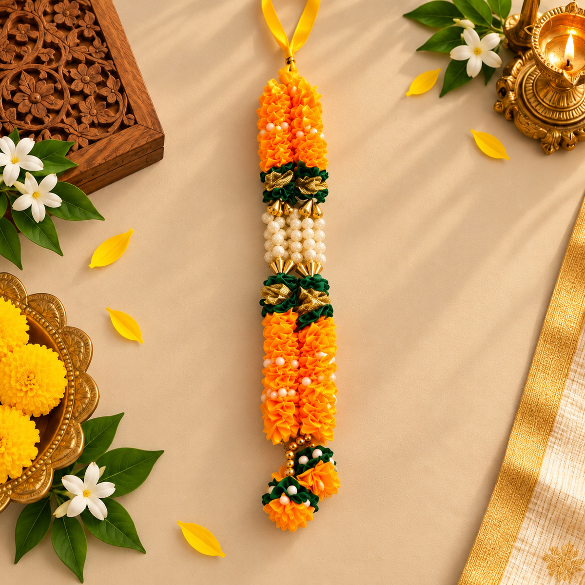 Artificial Garland Mala for God Idols | Decorative Moti Mala for Pooja, Mandir & Festivals