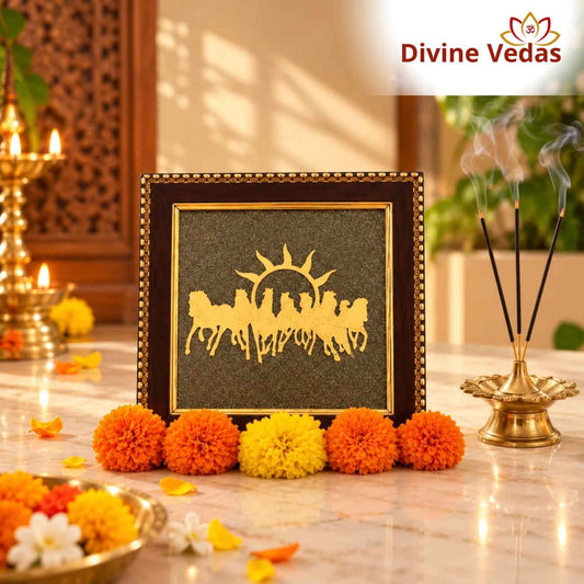 7 Running Horses Golden Frame for Home & Office