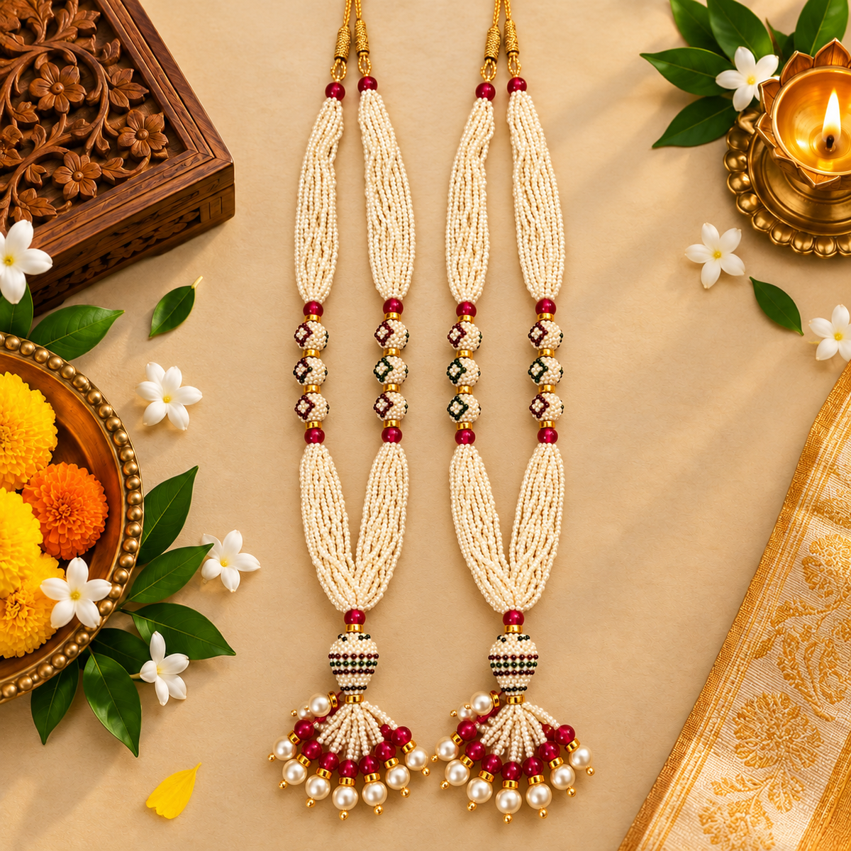Fancy Pearl Beads Garland for God Idols | Decorative Moti Mala for Pooja, Mandir & Festivals