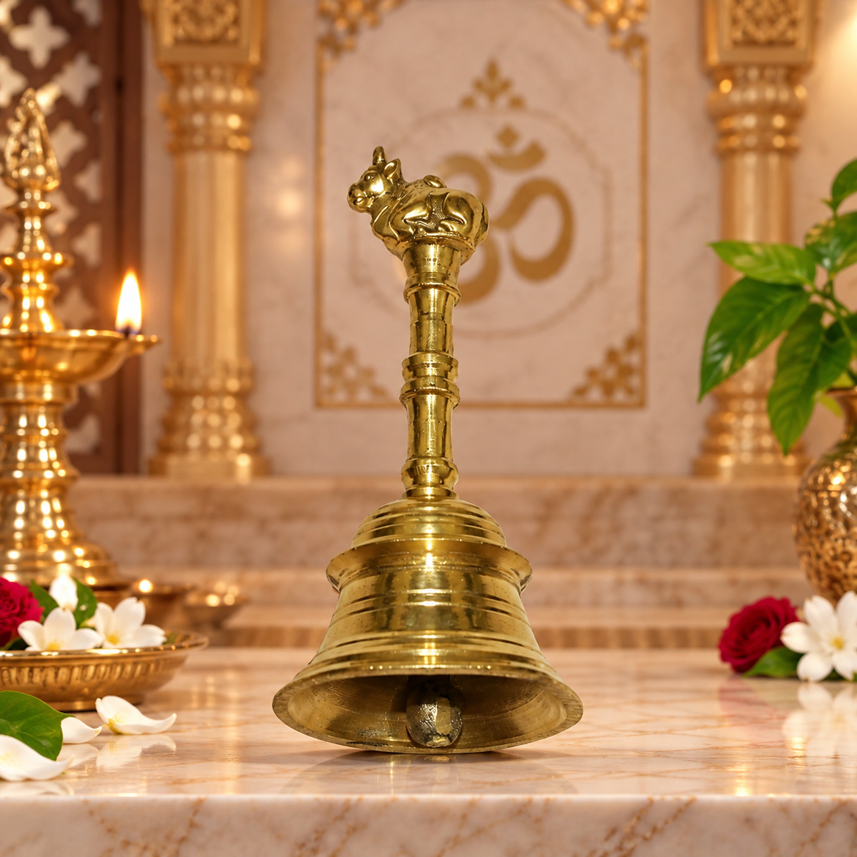 Traditional Brass Nandi Bell for Puja & Temple Worship | Divine Vedas
