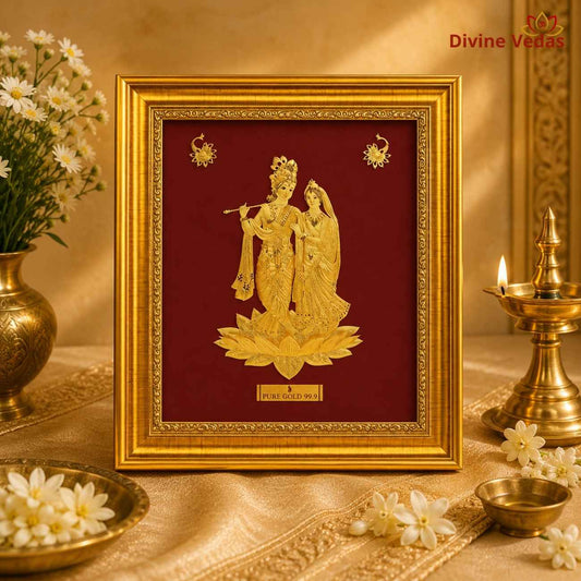 Radha Krishna Desktop Frame | 24K Pure Swiss Gold Touch Radhe Krishna Frame | Divine Vedas