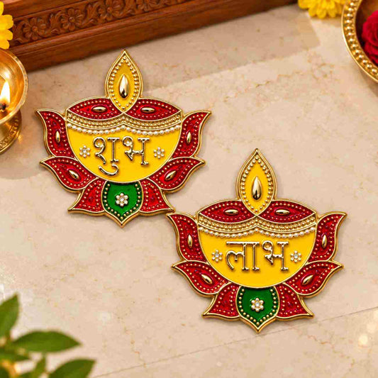 Shubh Labh Diya Door Sticker Set | Decorative Auspicious Sticker for Main Door, Home, Mandir & Shop