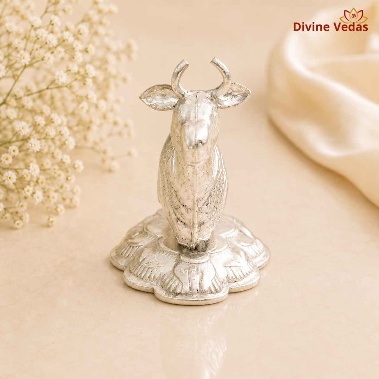 Silver Nandi Bull 11g | Lord Shiva Vahan Nandi Statue for Pooja | Divine Vedas
