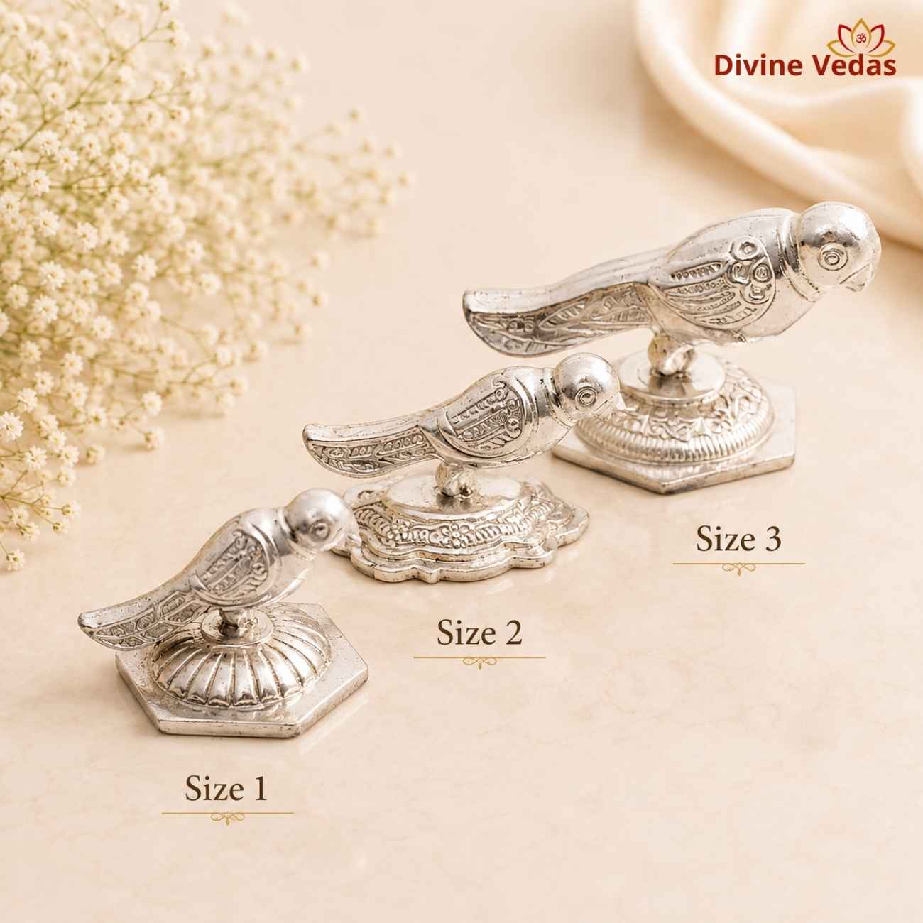 Silver Parrot Toy for Thakurji 11g | Chandi Tota for Laddu Gopal Shringar | Divine Vedas