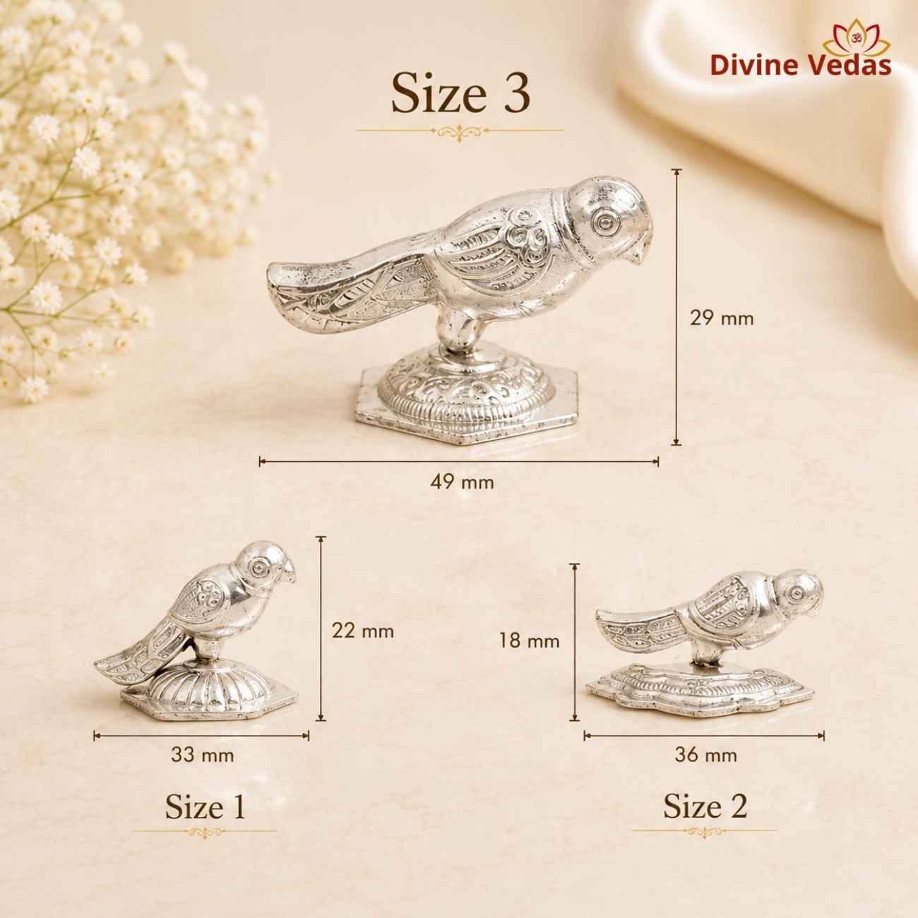 Silver Parrot Toy for Thakurji 11g | Chandi Tota for Laddu Gopal Shringar | Divine Vedas